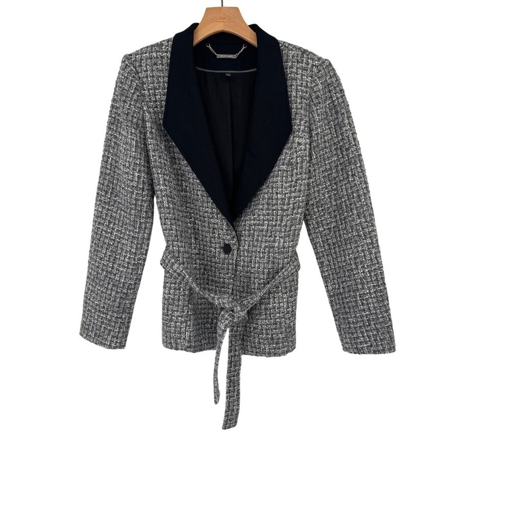 White House Tweed Belted Blazer silver Textured Jacket size 10